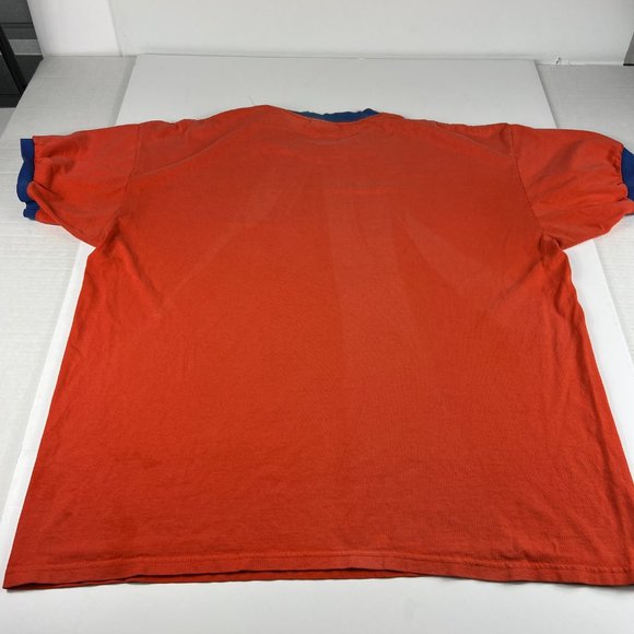 VTG Nike New York Met Center Swoosh Ringer Shirt Extra Large Orange Thrashed Tee - Picture 13 of 16